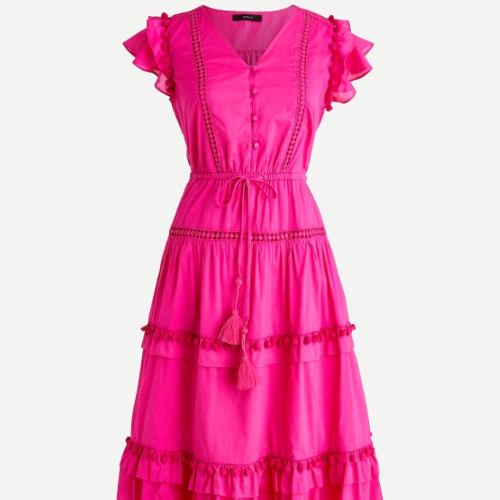 J Crew Flamingo Pom Pom Dress. Size 6.